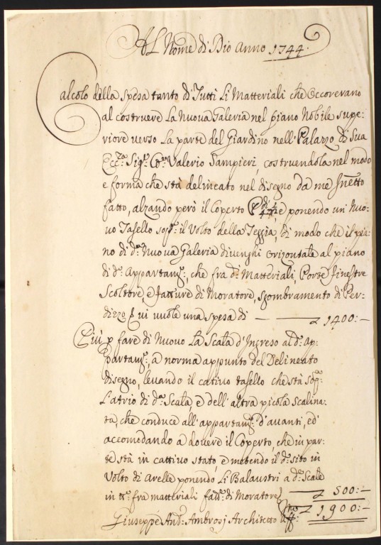 image of Preventivo di spesa per la costruzione della Galleria (1744)