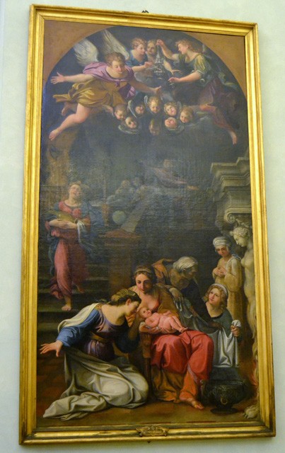 La nascita della Vergine di Francesco Albani, proveniente dall'Oratorio di S.M. del Piombo (BO) e finita a Roma ai Musei capitolini