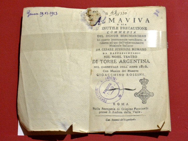 Libretto del Barbiere di Siviglia per la prima al teatro Argentina in Roma - Museo civico - Pesaro