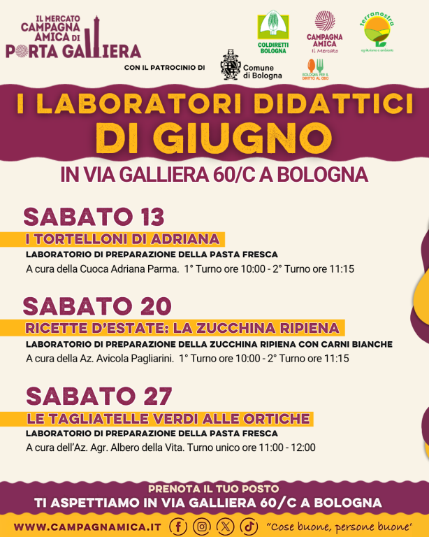 Laboratori didattici Giugno Mercato Campagna Amica di Porta Galliera