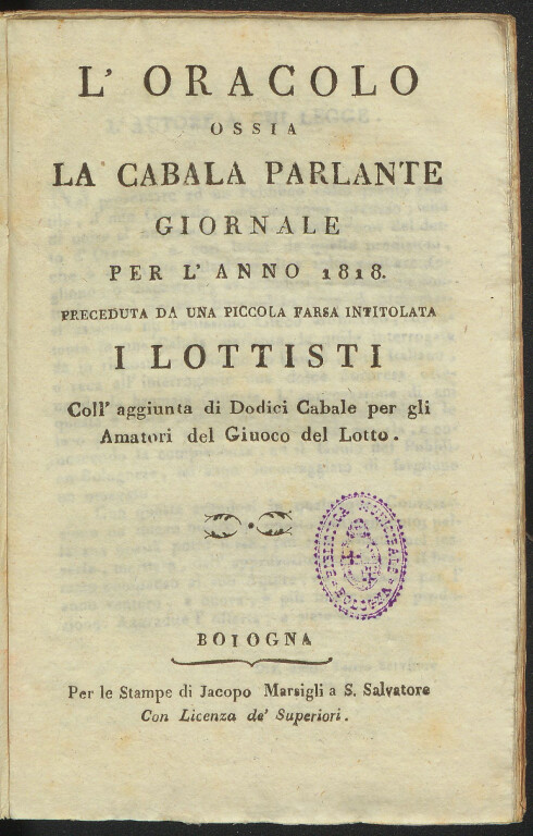 immagine di «L’oracolo. Ossia la cabala parlante. Giornale» (1818)