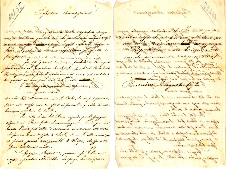 Lettera di Andrea Costa a Giosue Carducci, Rimini, 8 agosto 1872