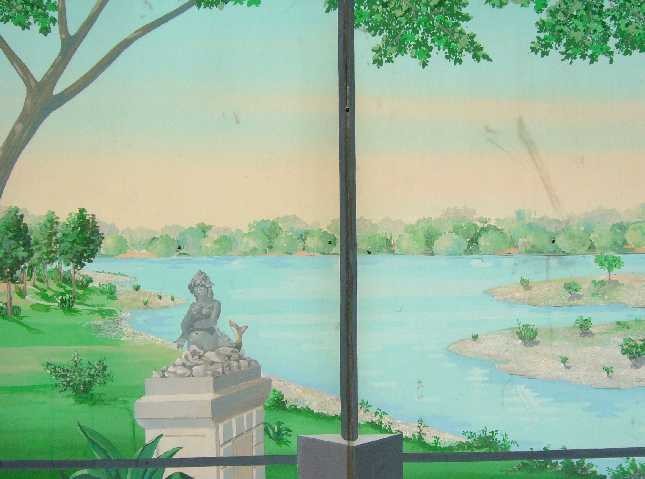 Il fiume Reno rappresentato sul muro esterno del Parco dei Pini in via Triumvirato