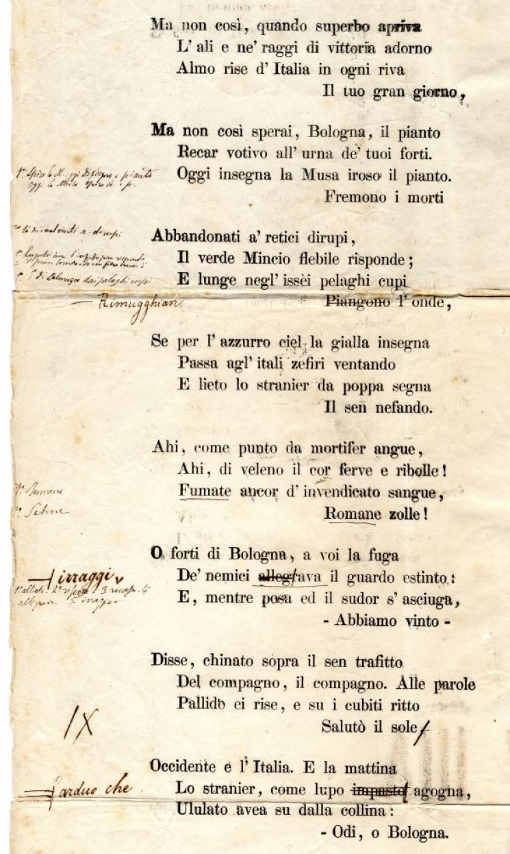 Dall'ode: incipit con correzioni di Carducci