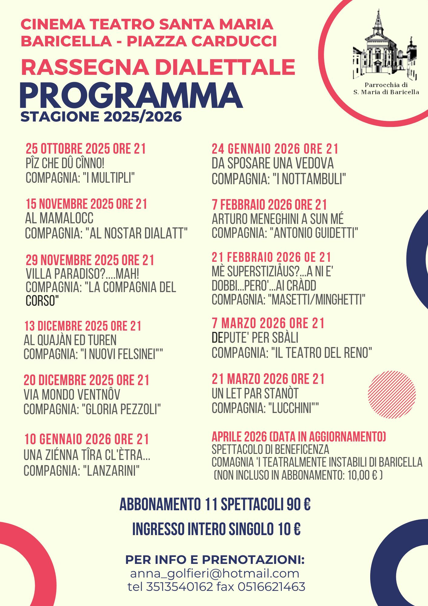 copertina di Cinema Teatro Santa Maria Baricella - Stagione 2025-26