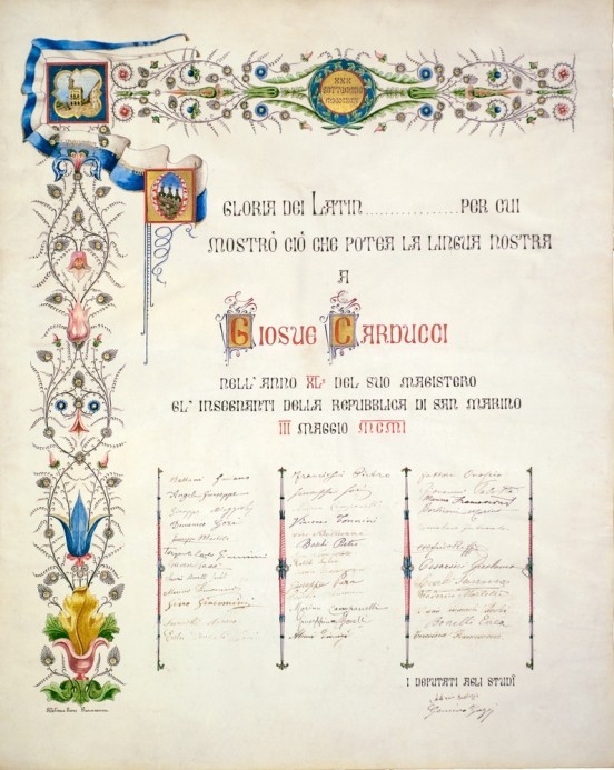 immagine di C. Raffi, Per il 40° anno di insegnamento dalla Repubblica di S. Marino, 1901