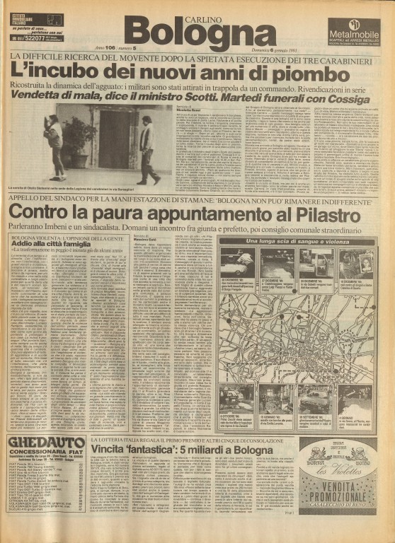 immagine di La strage del Pilastro - «Il Resto del Carlino», 6 gennaio 1991