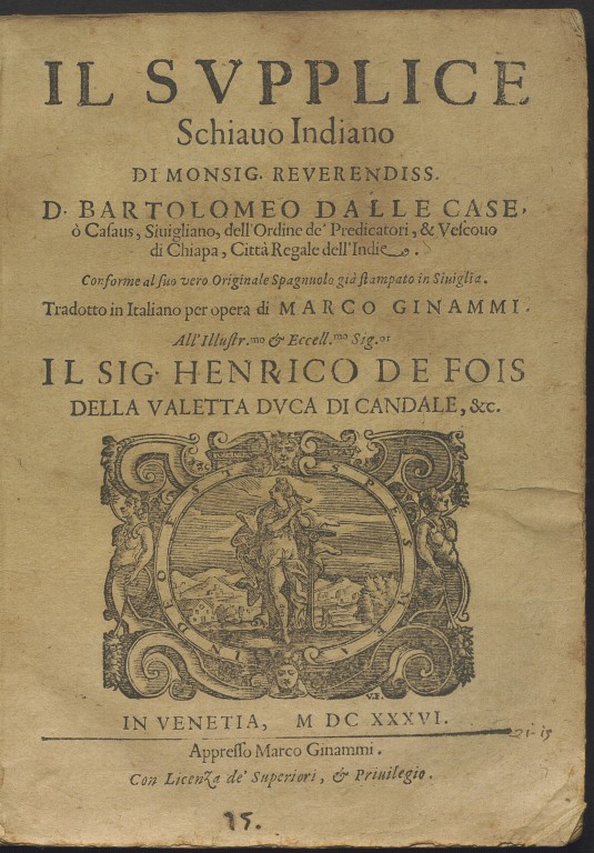 copertina di Bartolomé de las Casas, Il supplice schiavo indiano (1636)