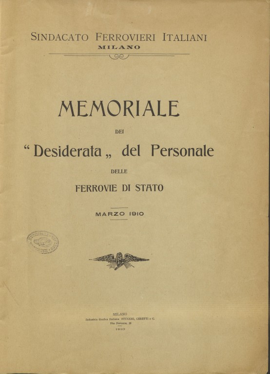immagine di Memoriale dei "Desiderata" del Personale delle Ferrovie di stato (1910)