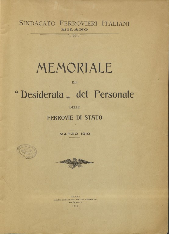 Memoriale dei "Desiderata" del Personale delle Ferrovie di stato (1910)