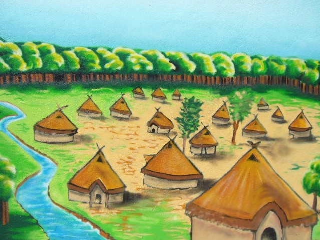 Murale con villaggio villanoviano 