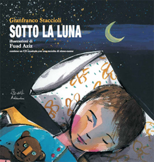 copertina di Sotto la luna
a cura di Gianfranco Staccioli, Artebambini, 2017 + 1 compact disc 
per tutte le età