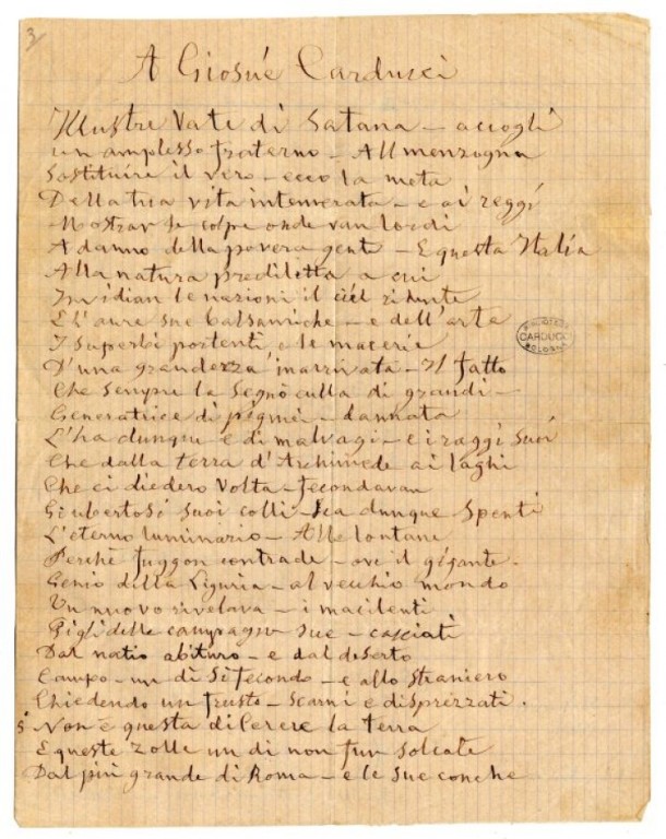 immagine di Versi autografi di Garibaldi dedicati a Carducci