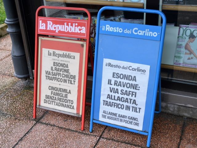I giornali bolognesi riportano la notizia del maltempo
