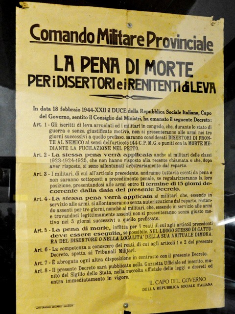 Pena di morte per i disertori e i renitenti -  Fonte: ANPI Faenza - Museo della Resistenza di Cà Malanca