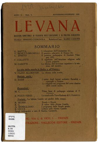 Levana, rassegna bimestrale di filosofia dell'educazione e di politica scolastica