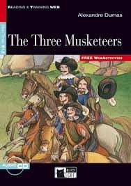 copertina di The three musketeers Alexandre Dumas, text adaptation and activities by Jennifer Gascoigne, illustrated by Giovanni Manna, Black Cat, 2012
