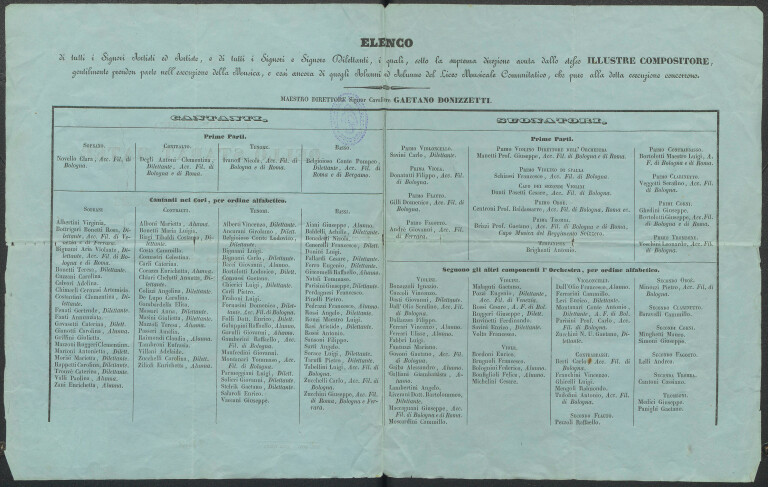 immagine di Grande musica dello Stabat Mater composta dal celeberrimo cavaliere Gioachino Rossini che diretta dallo stesso compositore e destinatone il provento a caritatevole fine si eseguisce nell'antico Archiginnasio di Bologna la Quaresima del 1842
