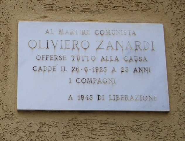 Lapide a ricordo di Oliviero Zanardi in via Zanardi 498