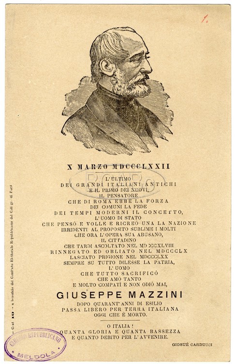 image of In morte di Giuseppe Mazzini  - Ricordo di Giosuè Carducci