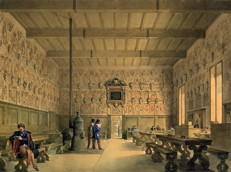 Antica sala di lettura della biblioteca ubicata nell'Aula V del Palazzo dell’Archiginnasio