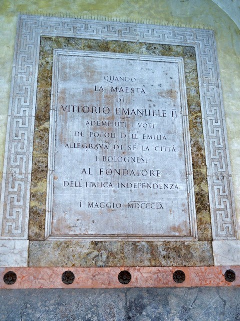 Lapide per la visita di re Vittorio Emanuele II a Bologna il 1 maggio 1860 