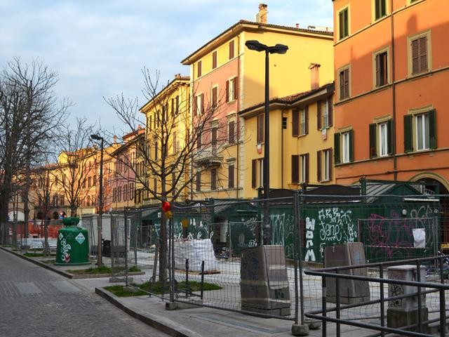 Piazza Aldrovandi (BO) in corso di sistemazione nel febbraio 2017