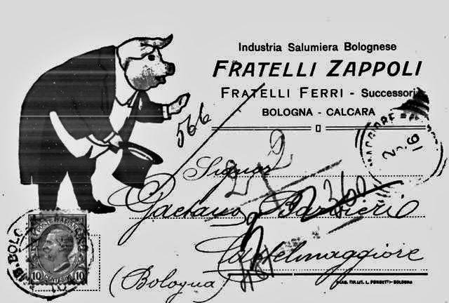 Cartolina con intestazione della Industria Salumiera Bolognese Fratelli Zappoli 