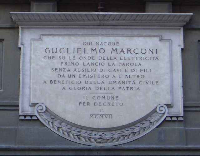 Lapide sulla casa natale di Guglielmo Marconi
