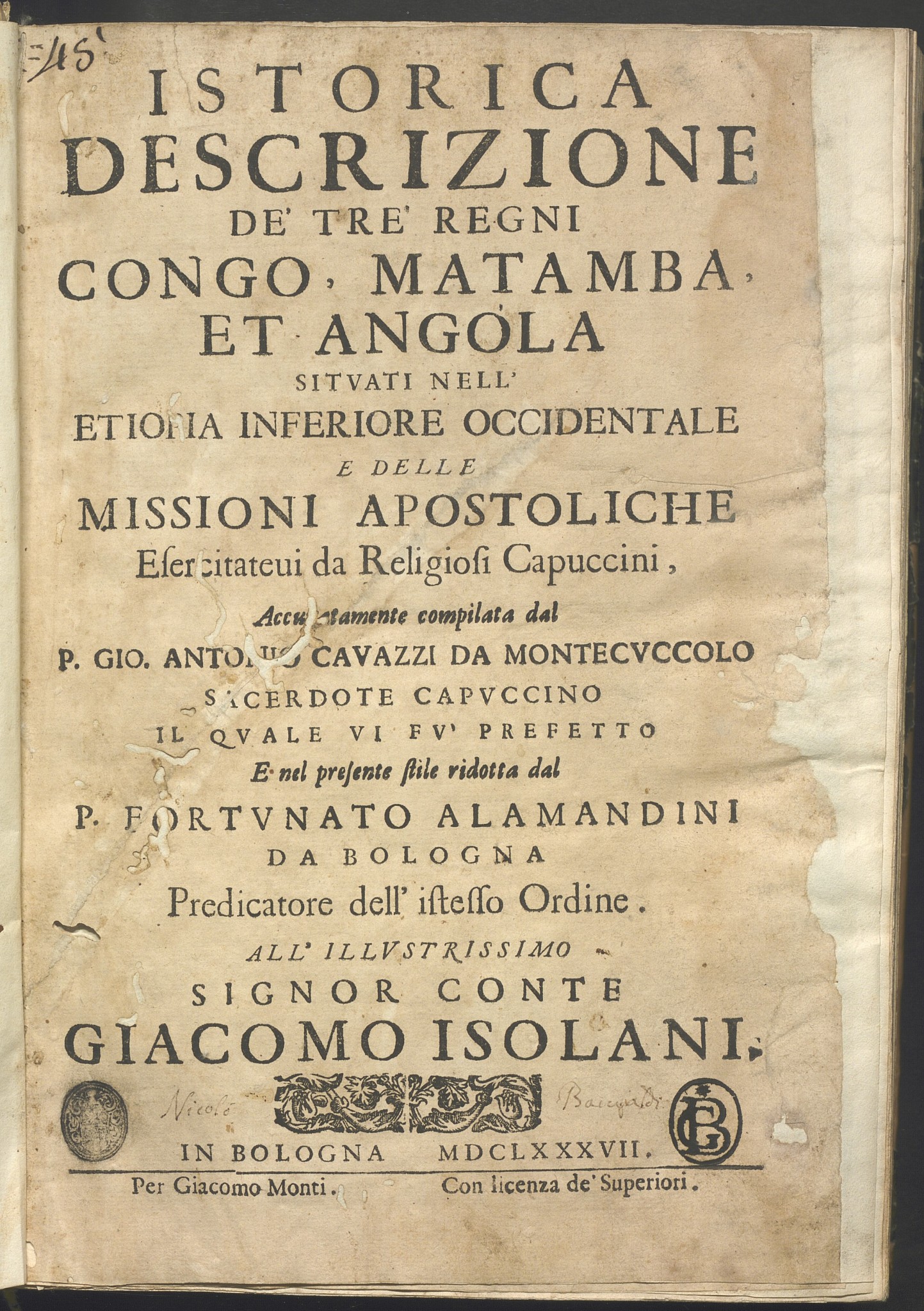 Giovanni Antonio Cavazzi, Istorica descrizione de' tre' regni Congo, Matamba, et Angola (1687)