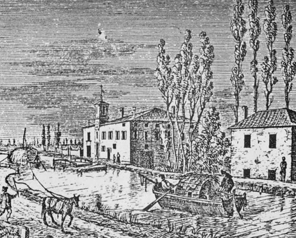 La navigazione sul canale Navile in un'antica stampa