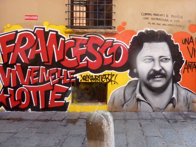 Francesco Lorusso ricordato sui muri di piazza Verdi (BO) - 2014