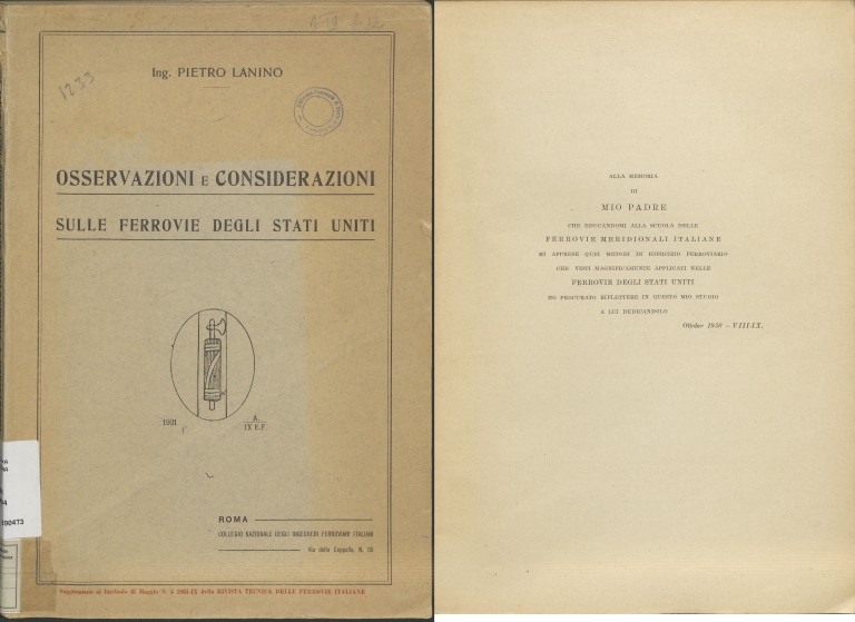 Pietro Lanino, Osservazioni e considerazioni sulle ferrovie degli Stati Uniti (1931)