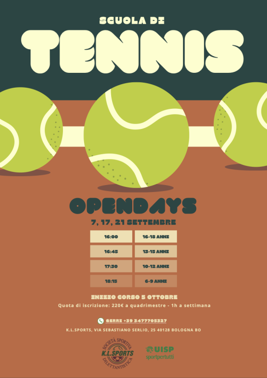immagine di Open day corsi tennis K.L. Sports