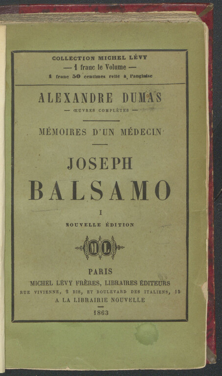 Alexandre Dumas, Joseph Balsamo (1863)