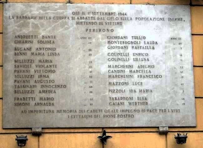 La lapide ricorda le vittime del bombardamento sulla Bolognina