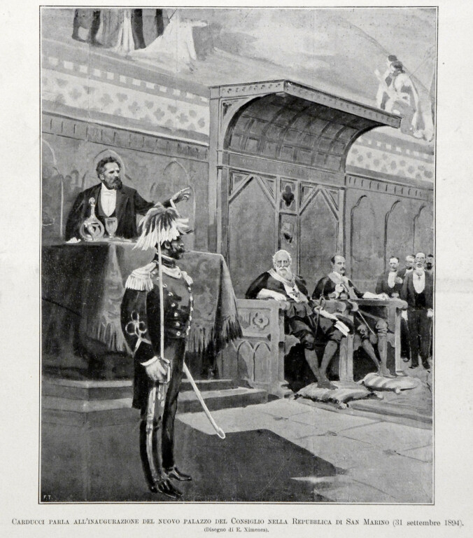 image of Carducci parla all'inaugurazione del nuovo Palazzo del Consiglio nella Repubblica di San Marino 