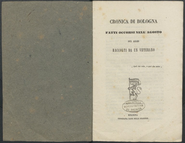 immagine di Cronica di Bologna. Fatti occorsi nell'agosto del 1848 raccolti da un veterano (1848)