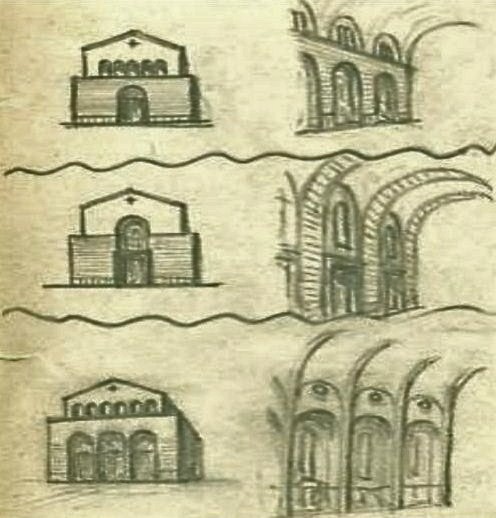 Schizzi della nuova chiesa di San Lazzaro di Savena - F. Maglioni, R. Bettazzi