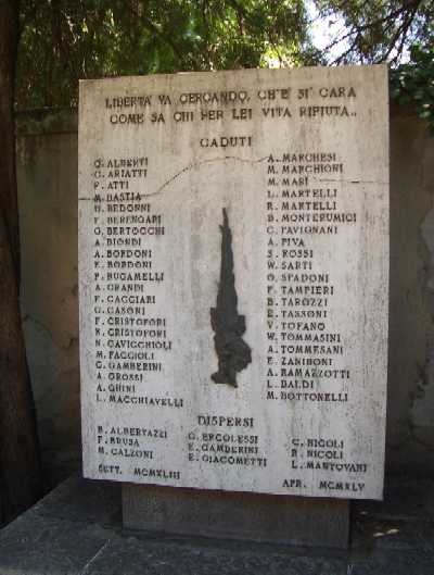 Lapide in via Oretti che riporta i nomi dei partigiani caduti del quartiere Savena