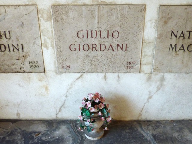 Lapide per Giulio Giordani nel Sacrario dei Caduti fascisti - Cimitero della Certosa (BO)