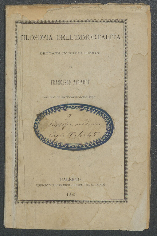 Francesco Attardi, Filosofia dell'immortalità (1875)