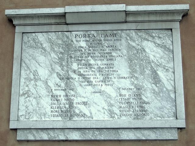 Lapide a ricordo della battaglia di Porta Lame - 7 novembre 1944