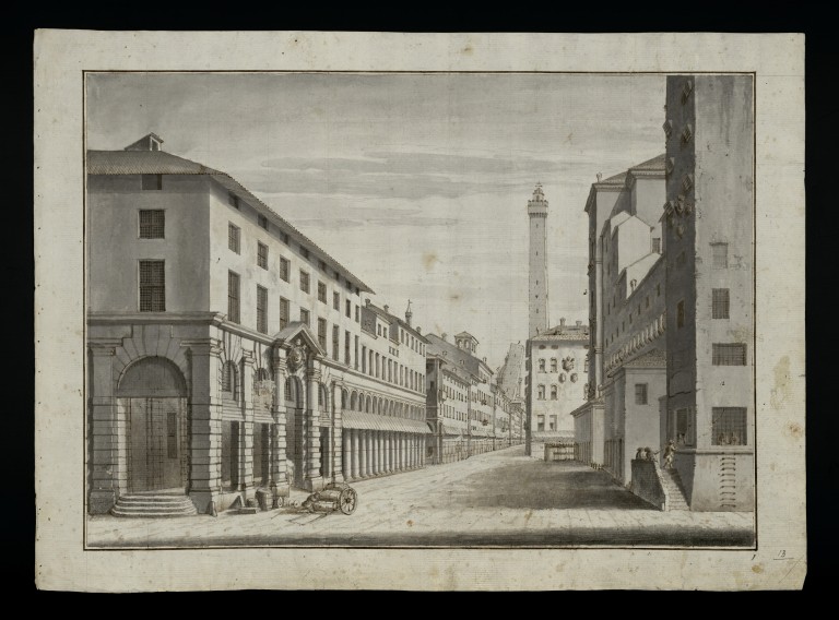 immagine di Pio Panfili, Veduta della Dogana, e Carceri della Città di Bologna  - Disegno
