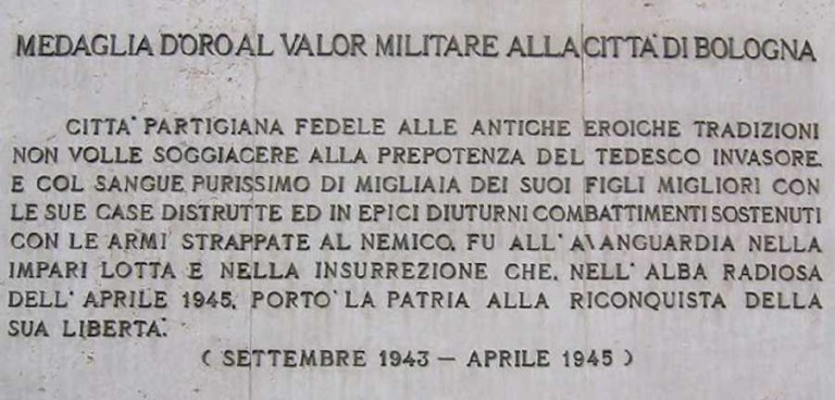 Lapide della Medaglia d'Oro al Valor Militare alla città di Bologna