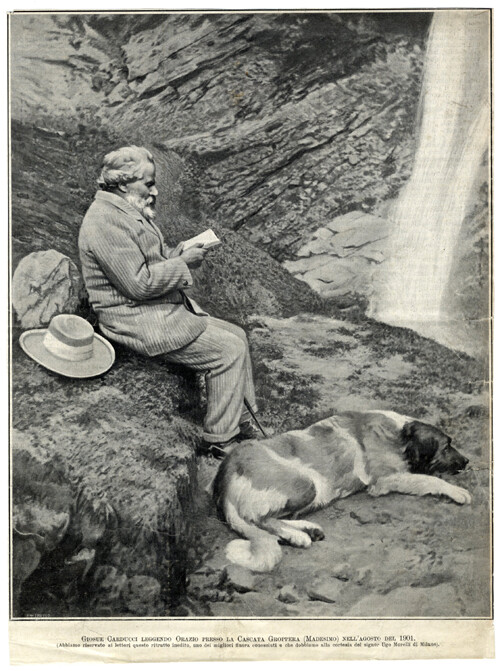 image of Giosue Carducci leggendo Orazio presso la Cascata Groppera