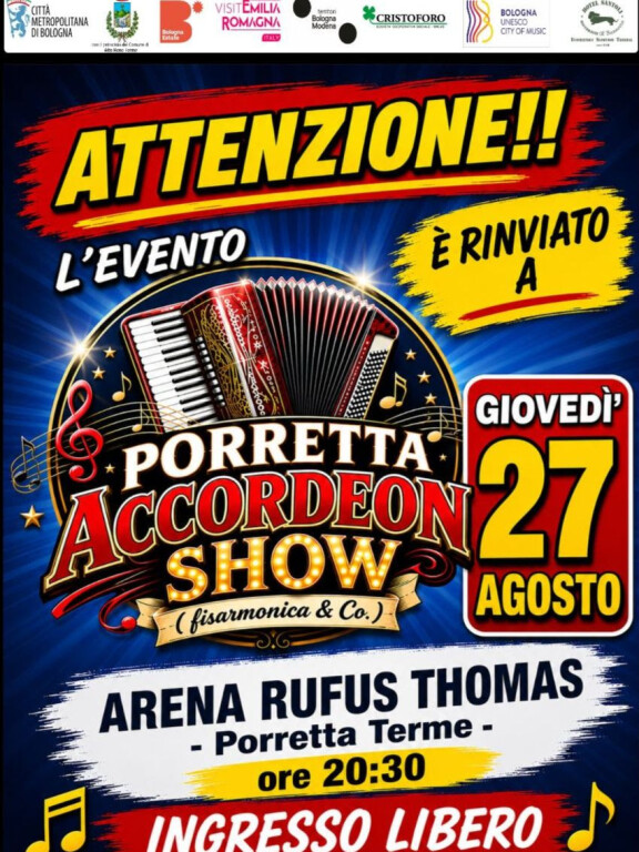copertina di Porretta accordeon show - Evento rinviato al 27 agosto 2026